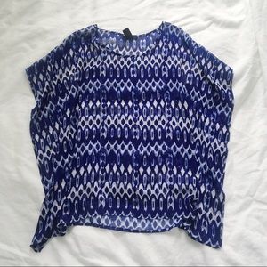 H&M Blue & White Ikat Boho Flowy Tunic Top